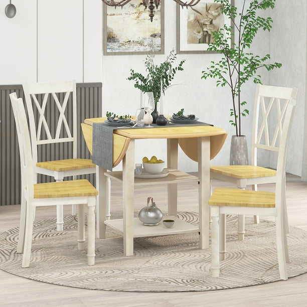 Farmhouse Wooden Round Dining Table Set, Small Farmhouse Dining Table Set For 4