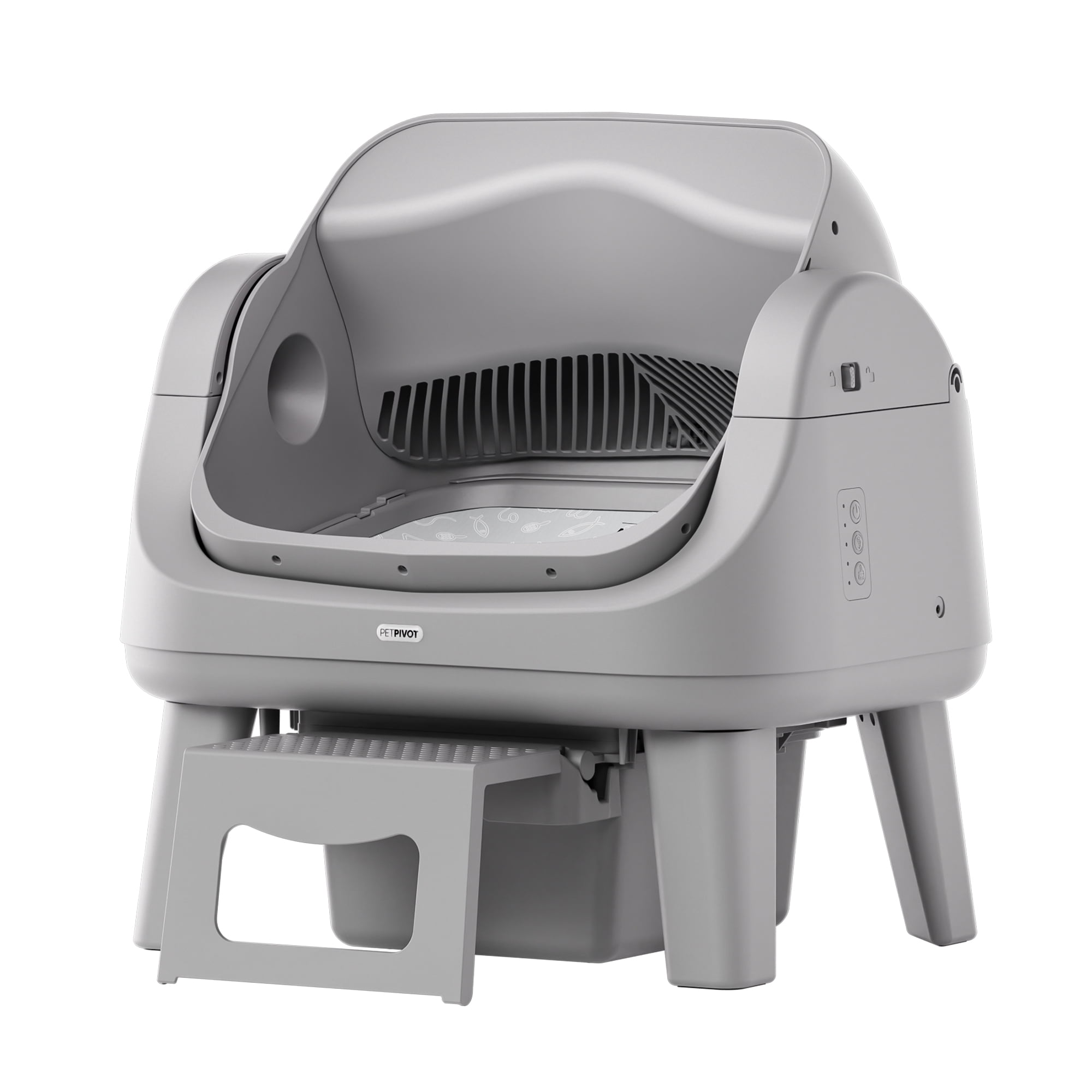 PetPivot AS12 Automatic Cat Litter Box Self-Cleaning with Safety Protection, Liners, Front Entry Step Included, Full Grey