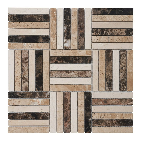 Modket TDH362NS Brown Cream Sand Emperador Marble Stone Parquet Mosaic Tile Kitchen Backsplash