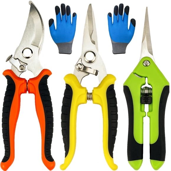 Tijeras de podar Lengnoyp, set de 4 piezas para jardín con guantes