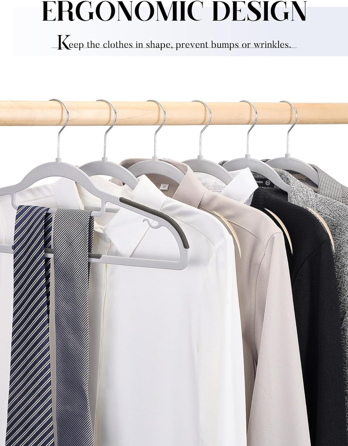 cozymood 50 Pack Coat Hangers Heavy, Duty Plastic Hangers with 360° Swivel Hook Non-Slip Design Space-Saving (Dark Gray)