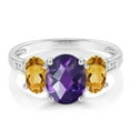 thumbnail image 2 of Gem Stone King 10K White Gold Purple Amethyst Yellow Citrine and White Diamond Oval 3-Stone Engagement Ring for Women (1.80 Cttw, Gemstone February Birthstone, Size 8), 2 of 3