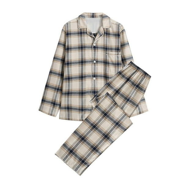 Pijamas de manga larga para hombre, ropa de casa informal, pantalones y cuello vuelto