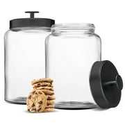 Kook Glass Kitchen Canister Set, Food Storage Containers, Bathroom Jars, Airtight Lids, 3.7 Liters, Set of 2 (Black)