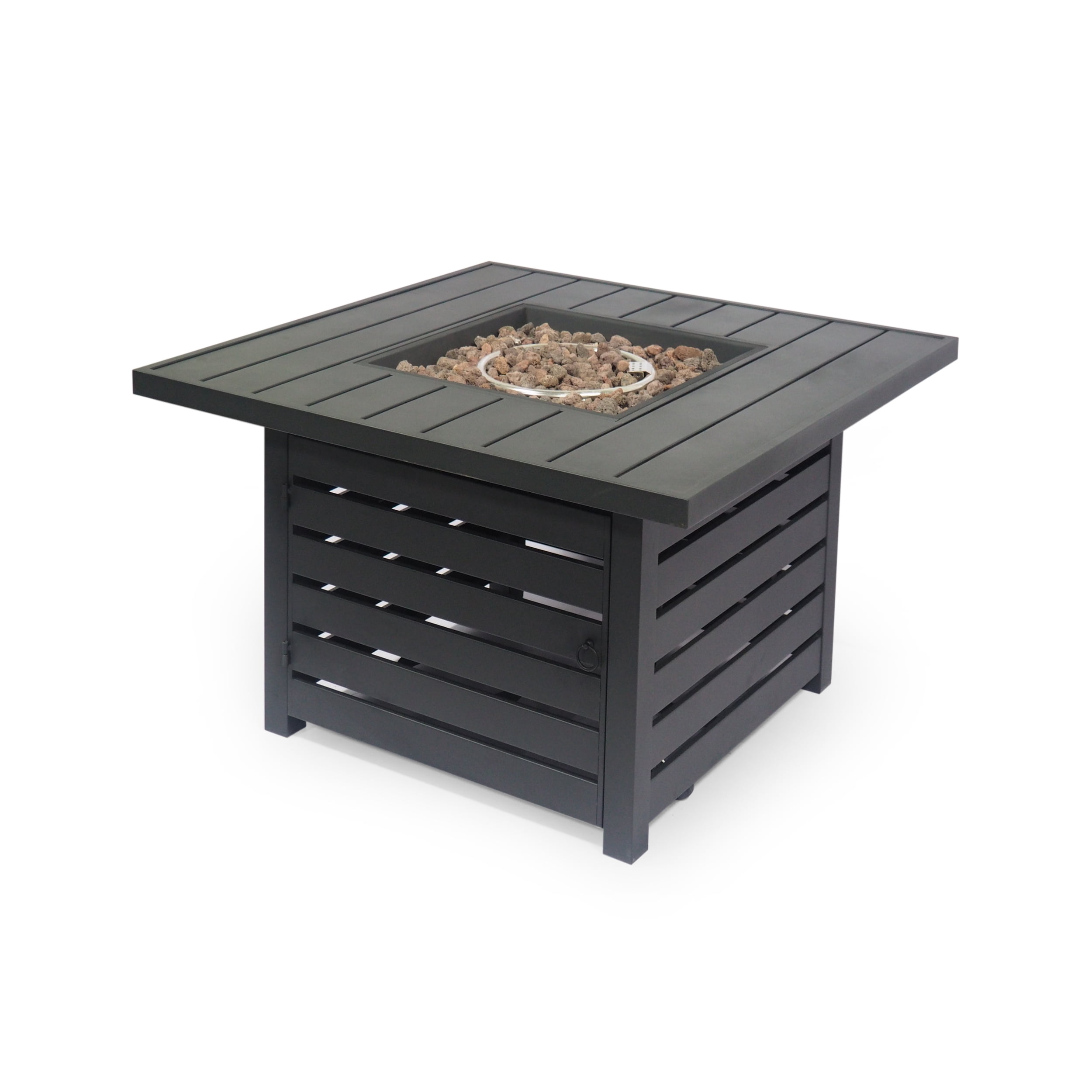 Noble House Rene Outdoor Square Iron Fire Pit in Matte Black