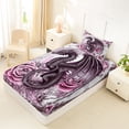 thumbnail image 4 of Erosebridal Teens Magical Dragon Twin Sheet Sets 3pcs,Boys Girls Chic Floral Roses Bedding,Black Pink, 4 of 5