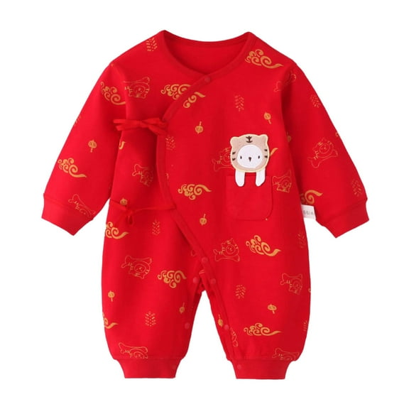 JDEFEG Summer Baby Boy Clothes Baby Girl Boy Calendar Chinese New Year Onesie Kimono Tang Suit Red Long Sleeve Romper Jumpsuit Outfits Baby Boy Sleepers Cotton Red 66