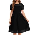 thumbnail image 1 of Yanlir Robe en Maille à Pois pour Filles avec Manches Bouffantes et Jupe Fluide Respirante Robe de Soirée pour Grandes Enfants Col Rond Doux Manchette à Volants Occasion Décontractée et Formelle (Noir, 5-6 Ans), 1 of 5