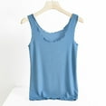 thumbnail image 2 of Wyobmus Womens Ice Silk Tank Tops Solid Color Summer Slim Fitted Ruffle Trim Sleeveless Round Neck Tank Top Cute Tops Blouse Blue, 2 of 5