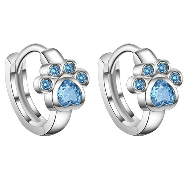 Perro Azul Gato De Fiesta Lindo Pendientes De Plata Pendientes De Mujeres De Circonio Pendientes De Joyería