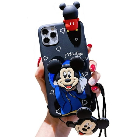 iPhone 11 Pro Max Case - Minnie Mickey Mouse Case 3D Cartoon Protective Cover Cute Soft TPU Silicone Case with Phone Stand and Detachable Lanyard for