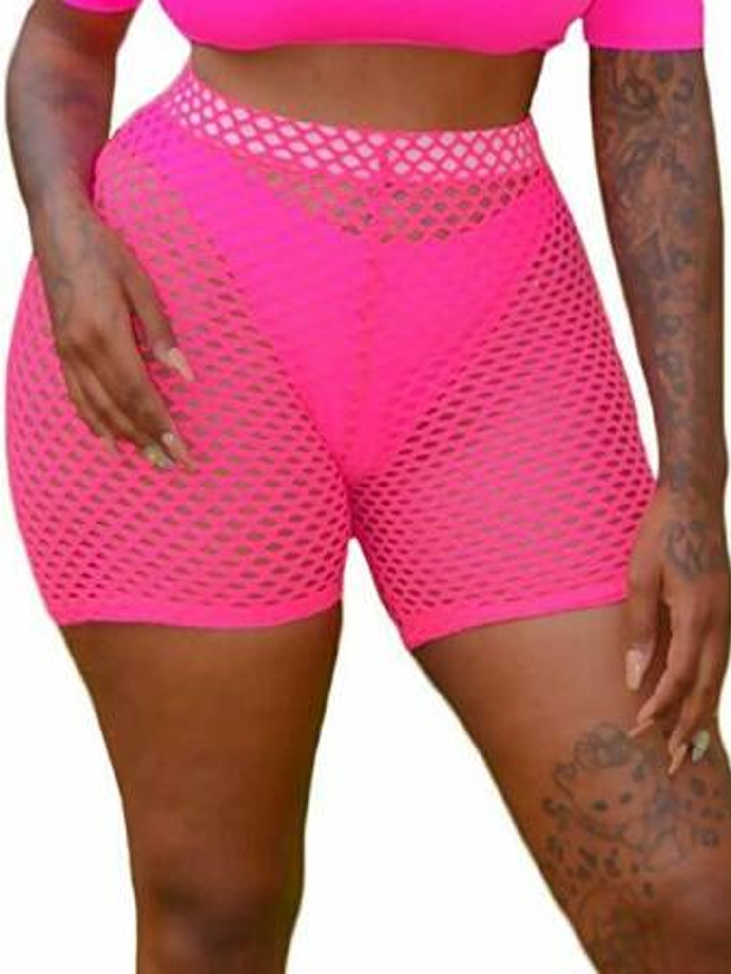 high waisted fishnet shorts
