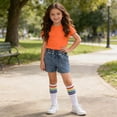 thumbnail image 5 of Babcutegg Denim Shorts and Matching Short Sleeve Top Set with Solid Color Socks – Unisex Casual Kids Fashion Outfit for Everyday Wear Orange Size 4, 5 of 10