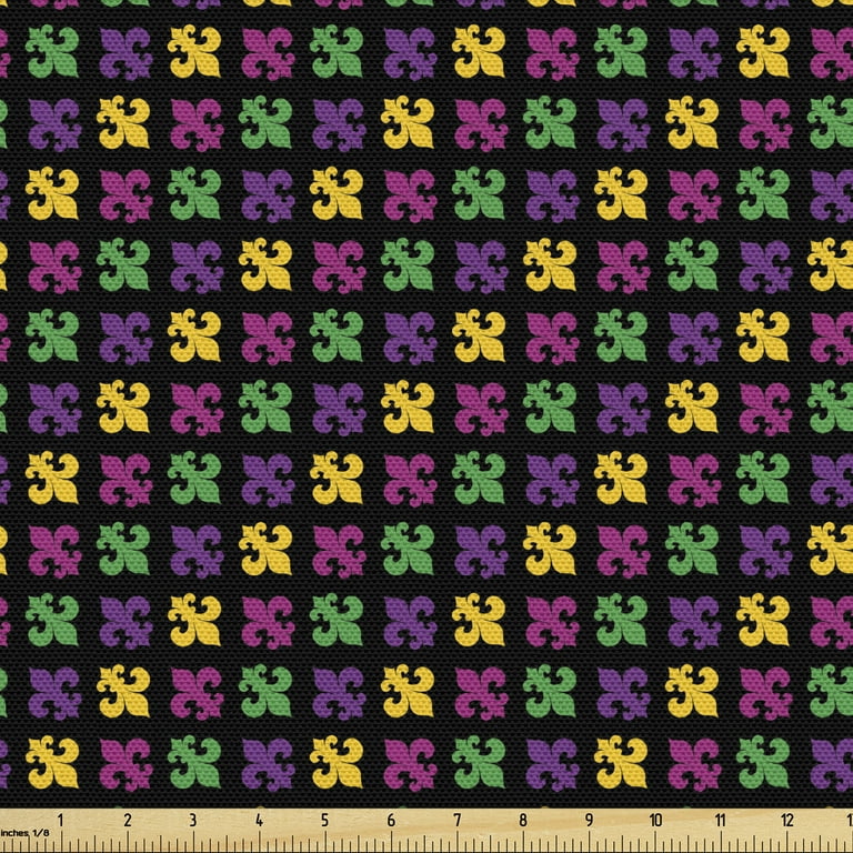 Green and Purple Upholstery Fabric by the Yard, Mardi Gras Themed