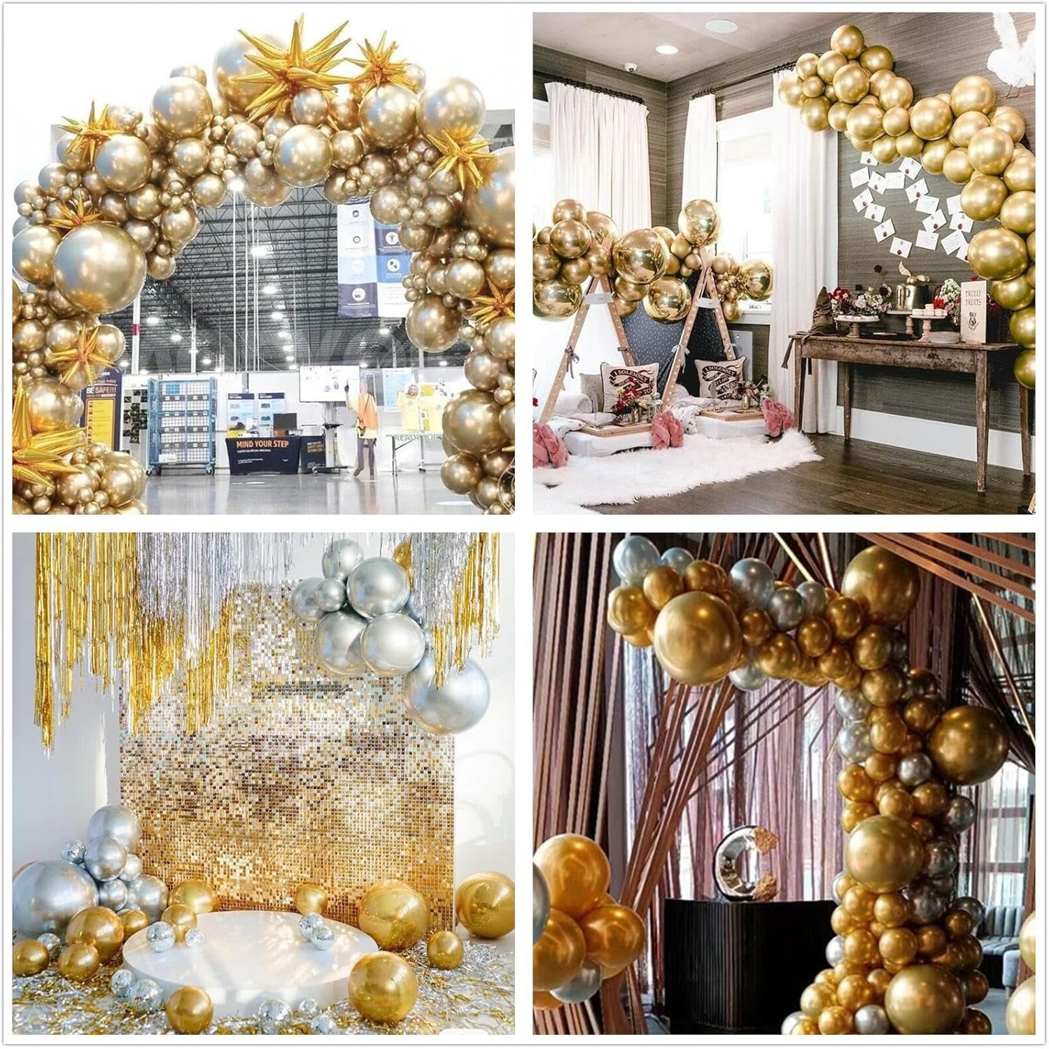 412pcs Metallic Gold Balloon Garland Arch Kit 18 12 10 5 Inch Different Sizes Latex Chrome Balloons for Baby Shower Birthday Graduation Wedding Anniversary Celebration Party Decoration