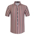 thumbnail image 1 of Lars Amadeus Camisa a rayas de verano para hombre Camisas de rayas verticales de bloque de color de playa con botones de manga corta azul caqui M, 1 of 6