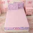 thumbnail image 4 of Erosebridal Cartoon Rainbow Zipper Full Size Comforter Sets with Fitted Sheet and 2 Pillowcases for Girls, Doodle Botanical Flower Zipper Bedding Set, Pink Reversible, 4 Pieces, 4 of 7