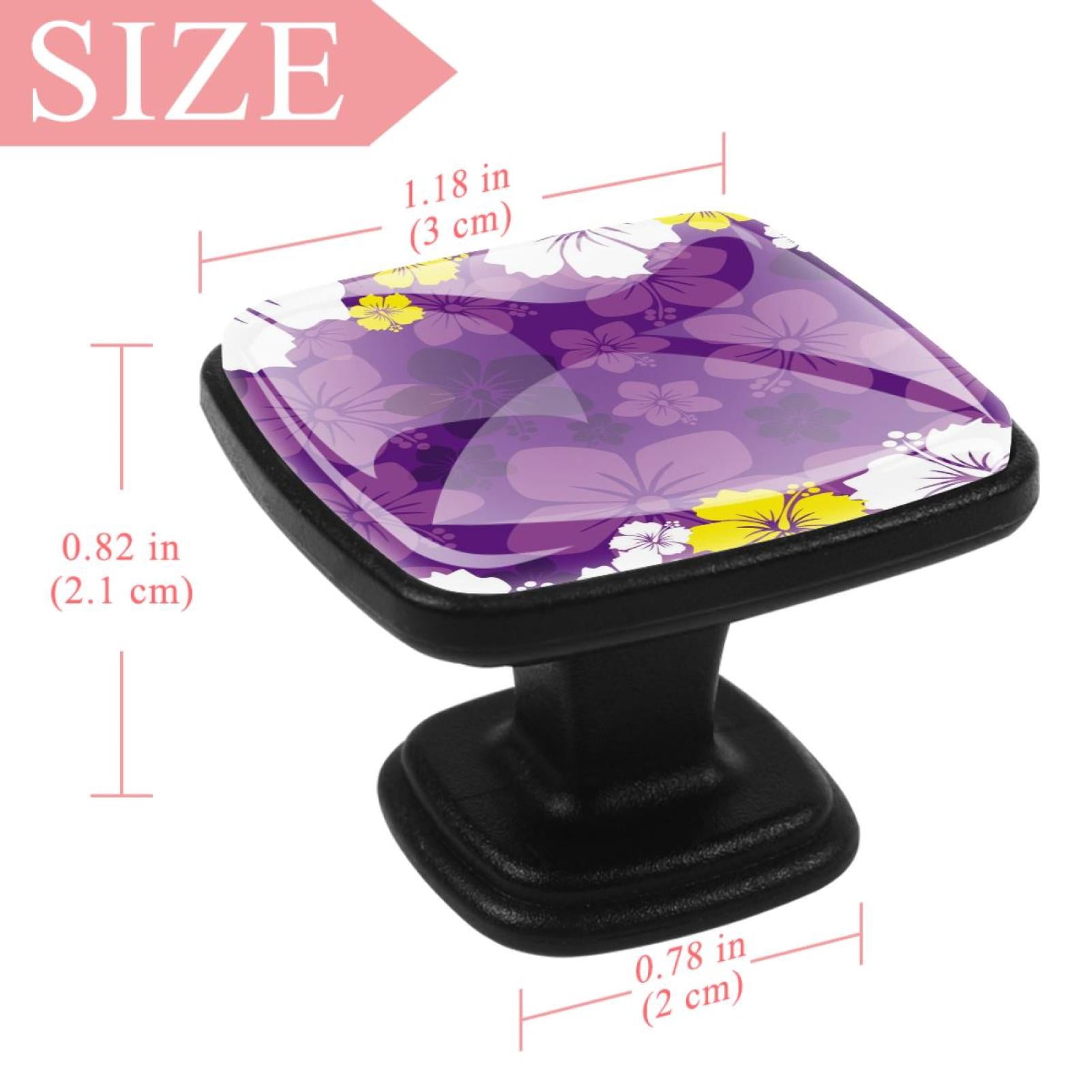 4 Pcs Square Cabinet Handle Cupboard Knob Drawer Pulls Handle Tropical Purple Floral Drawer Knobs with Screws Furniture Decoration