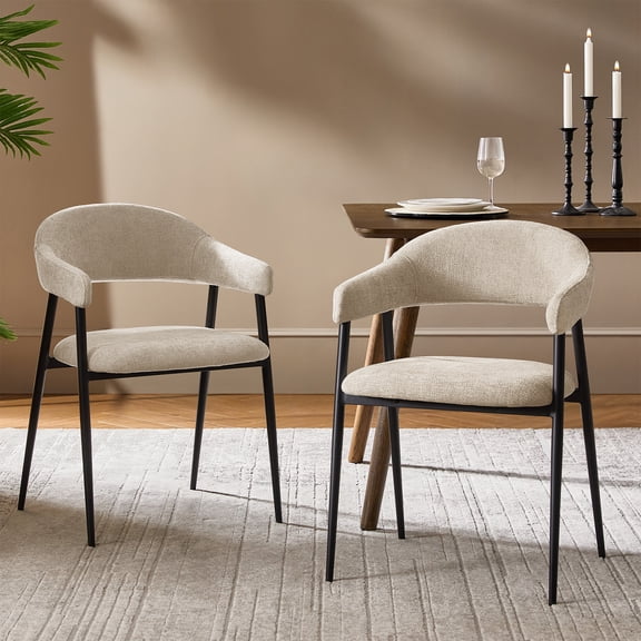 Modern Ergonomic Upholstered Dining Chairs Set of 2 with Curved Backrest for Home Kitchen Cafe Office Restaurant, Tan
