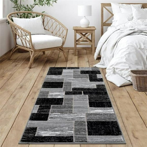 Lbaiet SL973C26 Black Verena Geometric 2 x 6 ft. Runner Rug, Black & Gray
