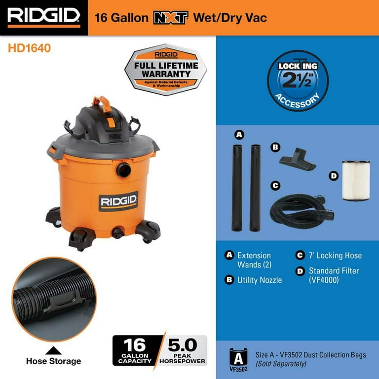 16 Gallon 5.0 Peak HP NXT Wet/Dry Shop Vacuum with Filter