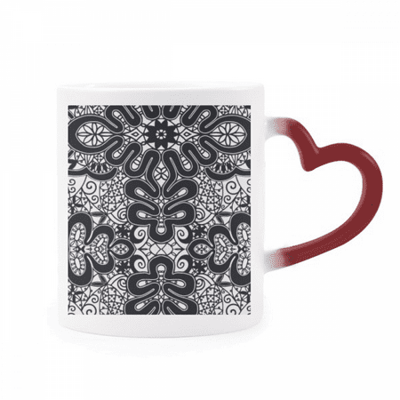 

Europe Black White PatternRococo Style Heat Sensitive Mug Red Color Changing Stoneware Cup