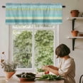 thumbnail image 4 of Boho Valances for Windows, Rod Pocket Kitchen Valance Curtains - Soft & Washable Small Window Treatment for Living Room, Bathroom, Bohemian Geometric Stripes Blue Green 42x12inch, 1 Panel, 4 of 9