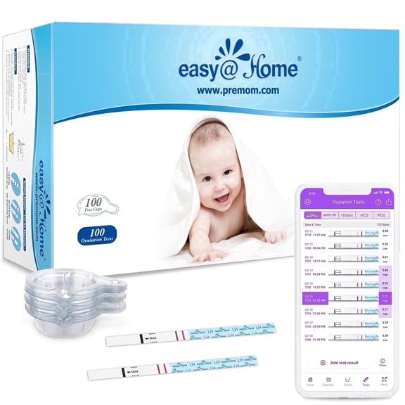 Easy@Home Ovulation Test Strips with Premom App, 100 LH   100 Urine Cups