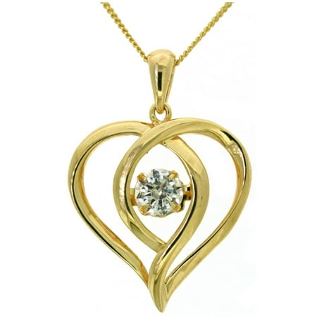 Sterling Silver with 14K yellow plating simulated diamond open heart Pendant, 18