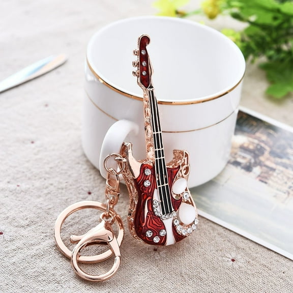Naierhg Fashion Guitar Rhinestone Pendant Keychain Keyring Key Holder Bag Decor Gift