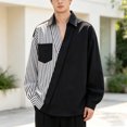 thumbnail image 4 of Men’s Loose‑Fit Asymmetrical Striped Patchwork Shirt, Oversized Color‑Block Long Sleeve Lapel Shirt Jacket, Comfort‑Focused Top For Daily Outings Dating And Light Outdoor Use, 4 of 6