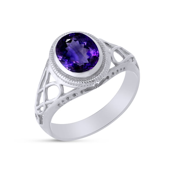 AFFY Celtic Lady's Simulated Alexandrite Ring In 14K White Gold Plated 925 Sterling Silver Jewelry for Ladies, Ring Size 7