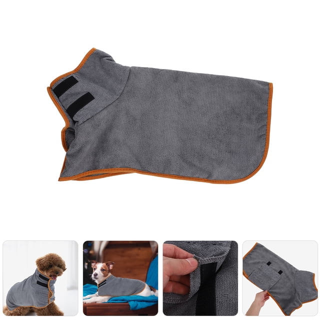 WRITWAA Dog Bath Towel Robe Pet Bathrobe Grey Fiber Absorbent Wrap Around Design 1Pack