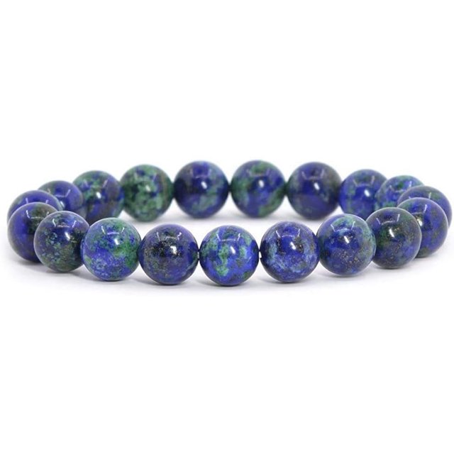 Angelstones Lapis Chrysocolla Gemstone 10mm Round Beads Stretch Bracelet 7 Inch Unisex