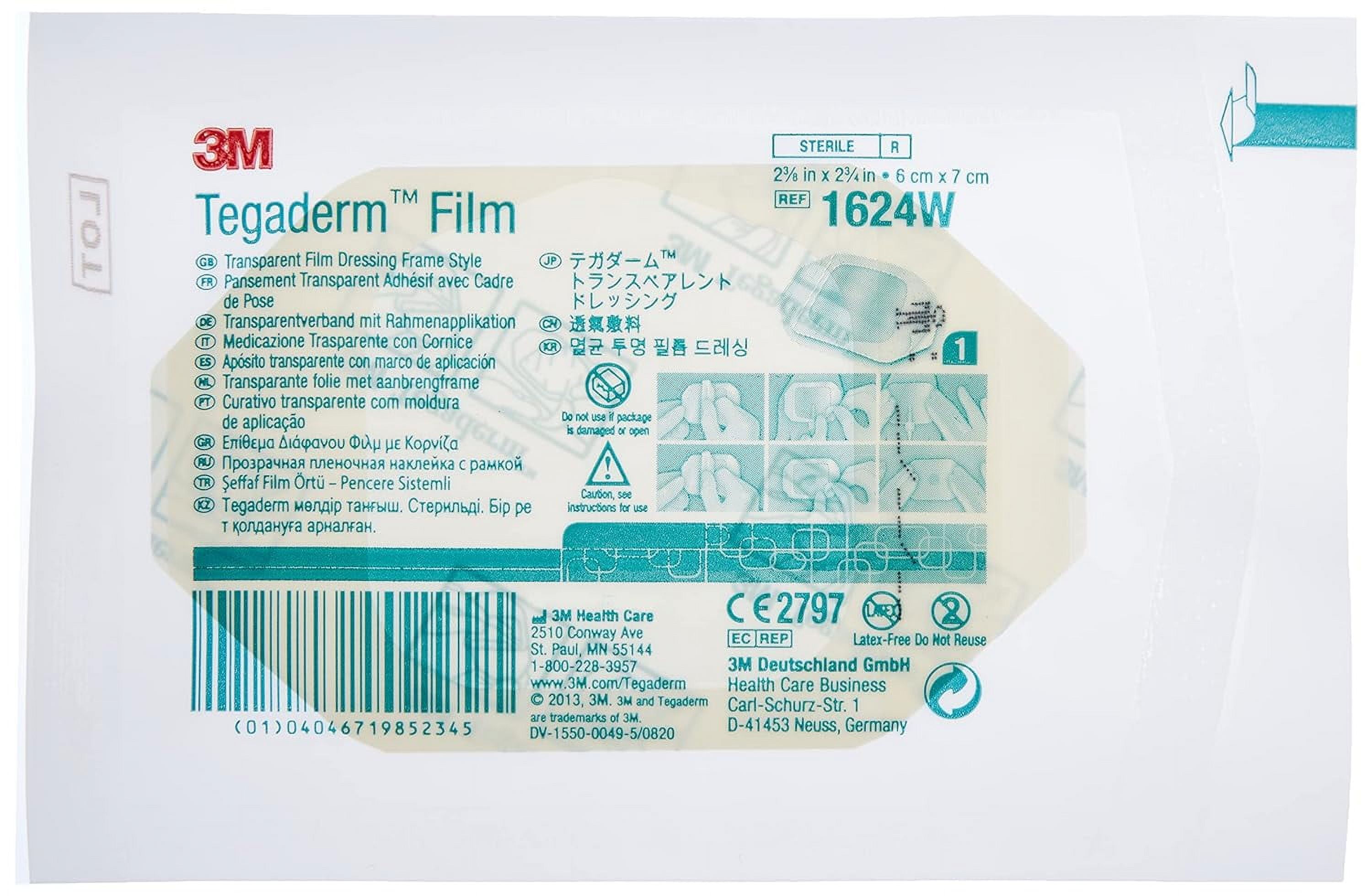 3M Tegaderm 1624W Transparent Film Dressing 2 3/8" x 2 3/4" - Window Frame Box: 100