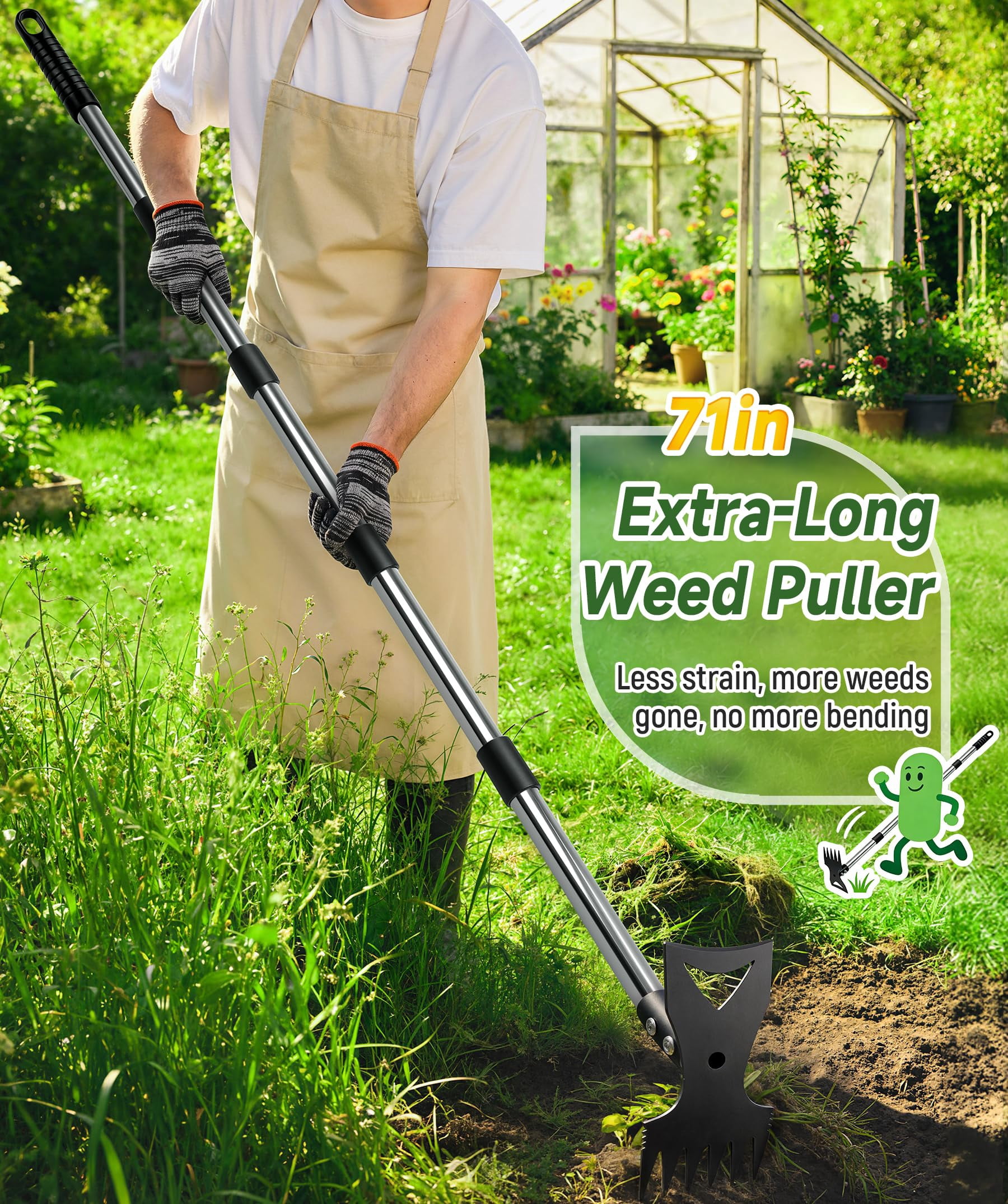 ALLJOY Weeding Tool, Hoe Cultivator 2 in 1 Garden Tools, 45 inch Weeder Hand Tiller Weeding Rake for Yard Lawn Gardening Digging Planting