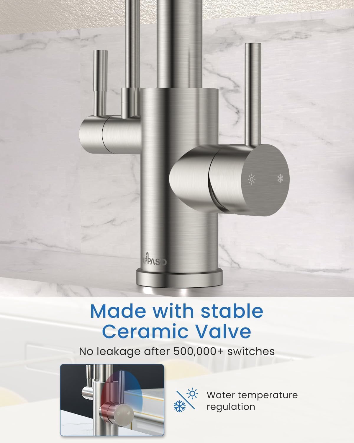 APPASO 3-in-1 Pull Down Kitchen Faucet with Drinking Water Dispenser, 20" High Arc Water Filter Faucet, Brushed Nickel, No Filtration System Included