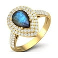 thumbnail image 2 of 3.46 Ctw Labradorite Gemstone 925 Sterling Silver Gold Vermeil Pear Shape Halo Mother's Day Gift Ring, 2 of 4