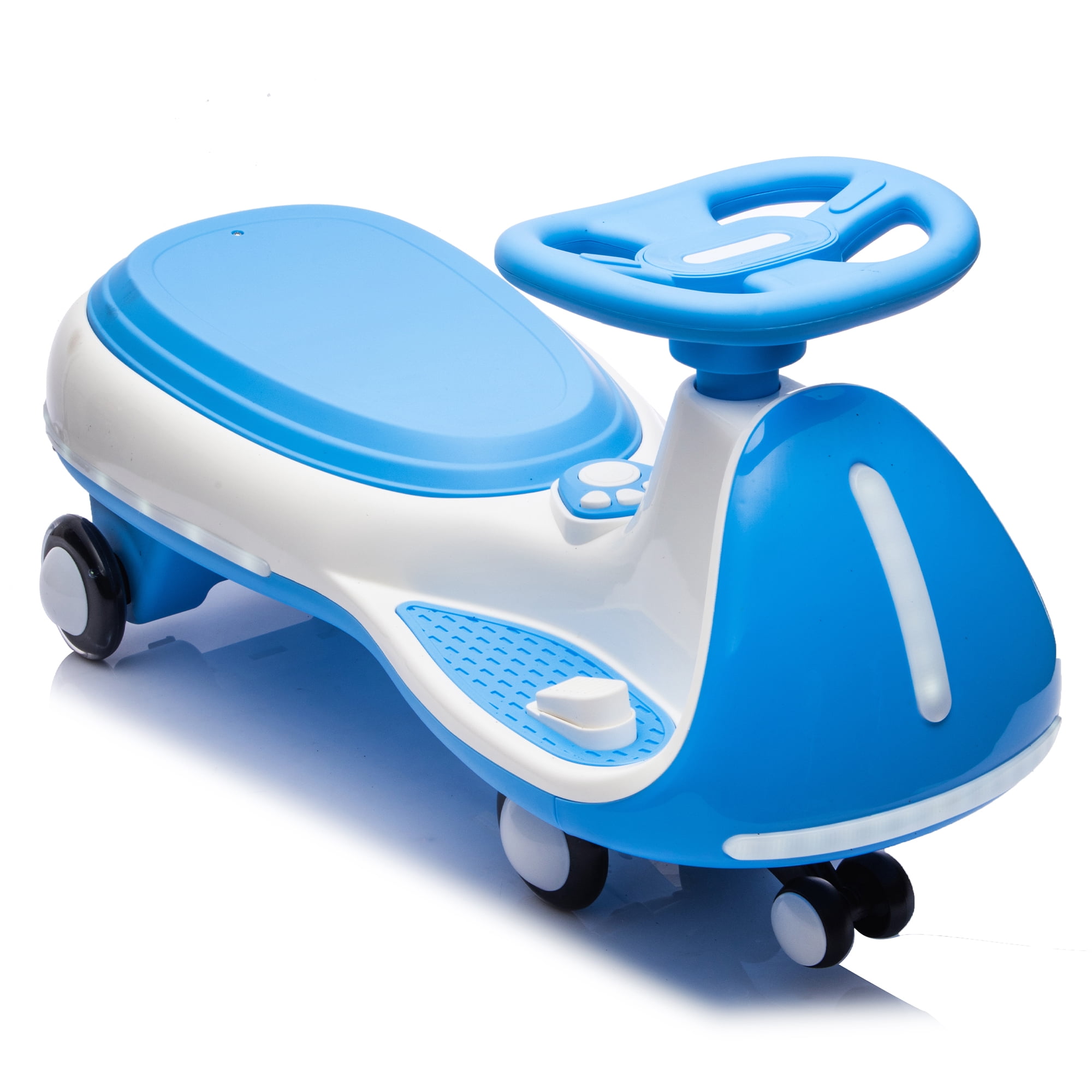 Wiggle Car, 2-in-1 Ride On Toy with Controllable LED Stream Lights, Flashing PU Wheels, Triangular Stability Frame, Wide Front Auxiliary Wheels, Bluetooth Music, for Ages 3-8