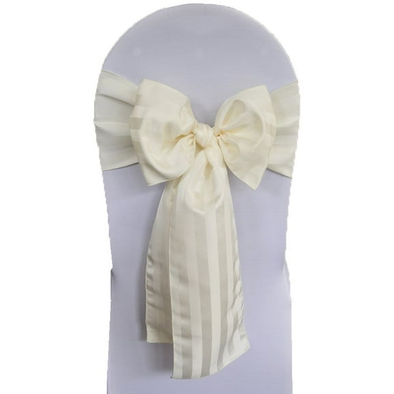 Wedding Linens Inc. (10 pcs) 7.5" x 108" Striped Jacquard Polyester Chair Sashes - Ivory