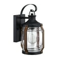 thumbnail image 6 of Retro 11.8 inch Matte Black and Barnwood accents Outdoor Wall Lantern Sconce with Clear Glass（2-Pack）, 6 of 9