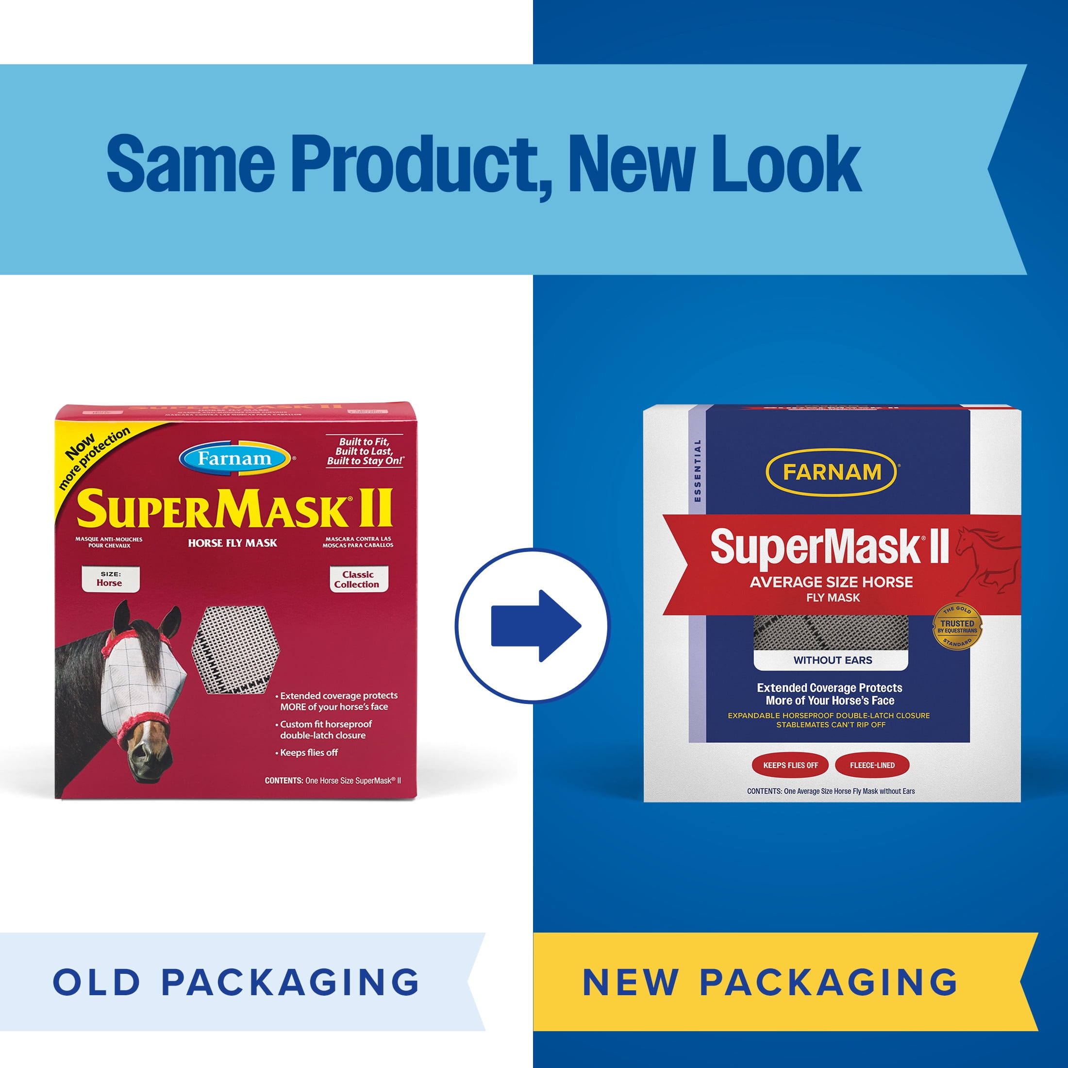 (3 pack) Farnam SuperMask II Horse Fly Mask Without Ears, Protects Eyes from Flies, Debris & UV, Average Size