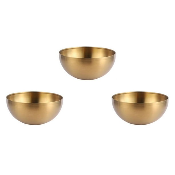 3X de Ensalada de Acero Inoxidable de Gran Capacidad Recipiente de Comida de Cocina Coreano TazóN de Ramen de Fideos de Arroz de Sopa, Dorado, 20X9CM