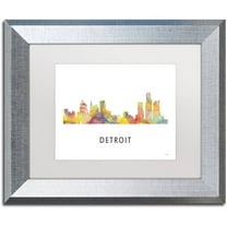 Trademark Fine Art 'Detroit Michigan Skyline WB-1' Canvas Art by Marlene Watson, White Matte, Silver Frame
