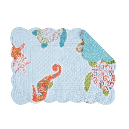

St. Kitts Coastal Sea Life Turtle Seahorse Starfish Single Rectangular Cotton Quilted Placemat