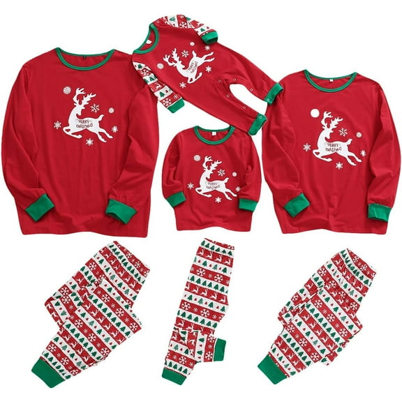 CARETOO Matching Family Christmas Pajamas,Xmas Elk Snowflake Red Black Plaid PJs Women Men's Sleepwear Set