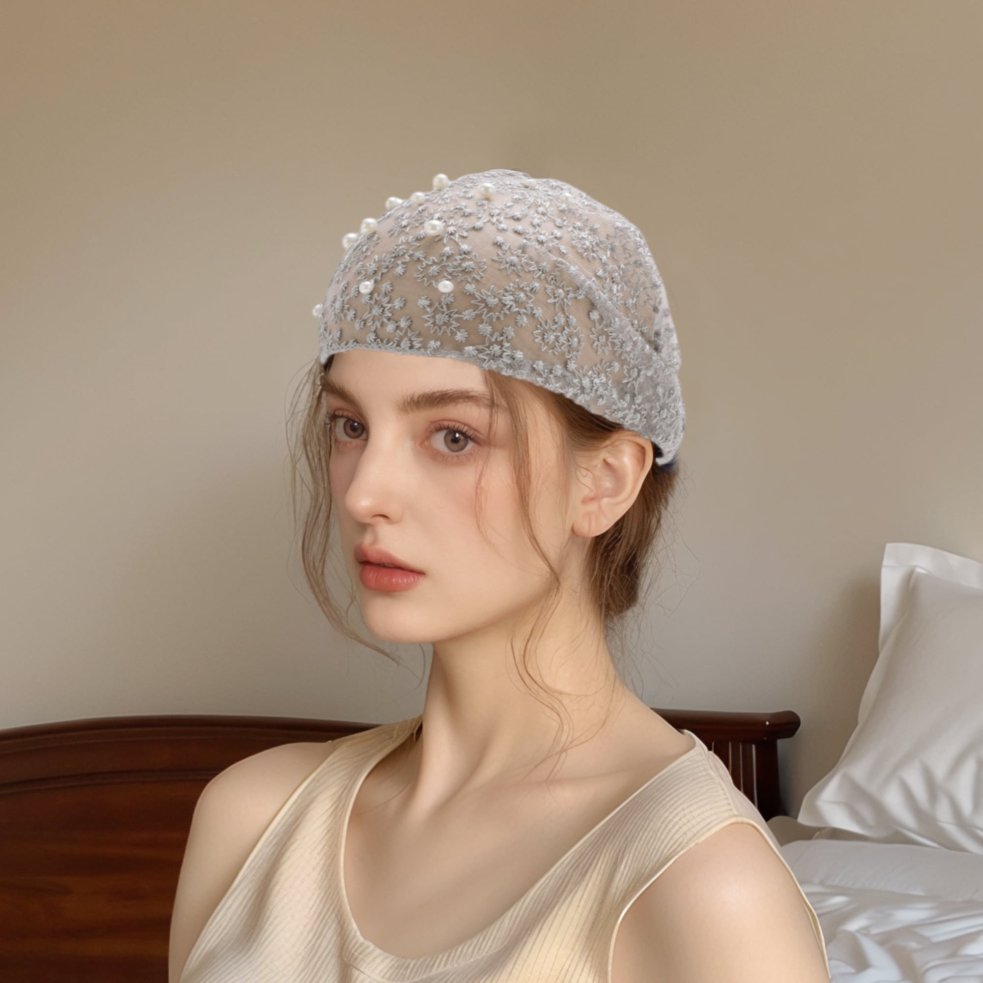 Unique Bargains 1pc Fashion Faux Pearl Wide Headwrap 9.45"x6.69" Gray