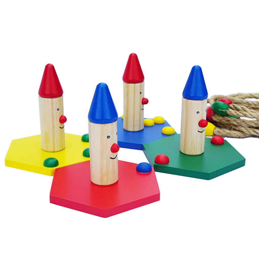 LeeQinersw Wooden Hoop Ring Toss with 4 Pillar & 8 Rings Garden BackYard Game Outdoor Toys