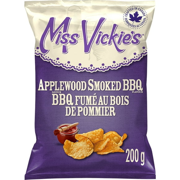 Miss Vickie's Applewood Smoked BBQ flavour kettle cooked potato chips, 200GM