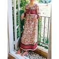 thumbnail image 5 of Multi Floral Print Vintage Women Tie Neck Tassel Beach Bohemian Maxi Dresses Robe Ladies Rayon Cotton Boho Dress Vestidos, 5 of 5